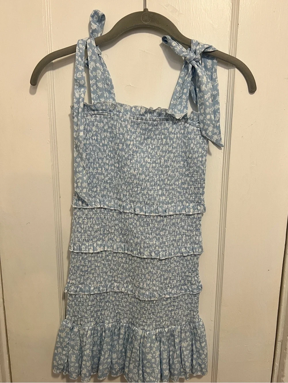 KATIE J NYC Evan Blue and White Floral Smocked Dress Tween